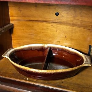Vintage McCoy 1835 Brown Drip Pottery Divided Handled 12.5” Serving Dish